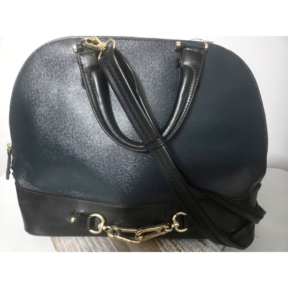 Unbranded-Navy/Black Dome Shape Satchel/Crossbody Bag with Decorative Hardware
